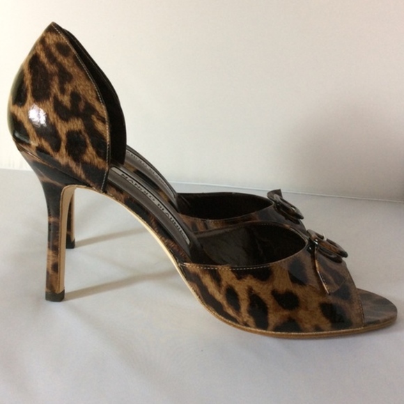 Manolo Blahnik Dipado Leopard Buckle Heel